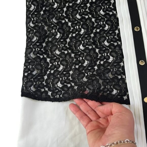 Karl Lagerfeld NWOT Black Lace Overlay White Sleeveless Button Down Shirt Medium - Picture 10 of 13